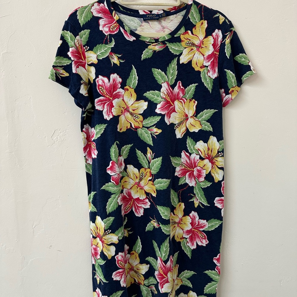 Ralph Lauren Navy Floral Midi Dress - Yellow & Pink Flowers